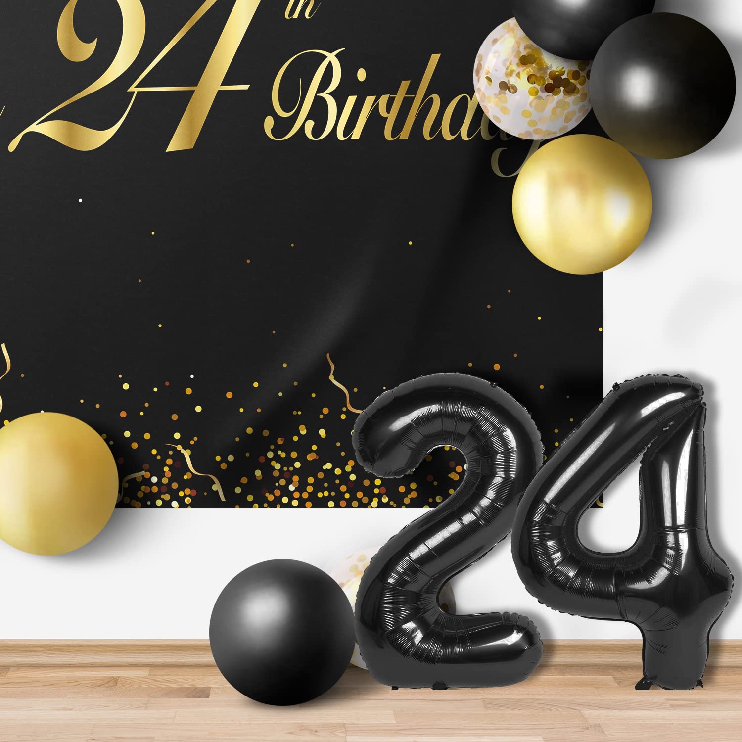Amazon.co.jp: Happy Birthday バルーン ブラックセット 装飾 (24